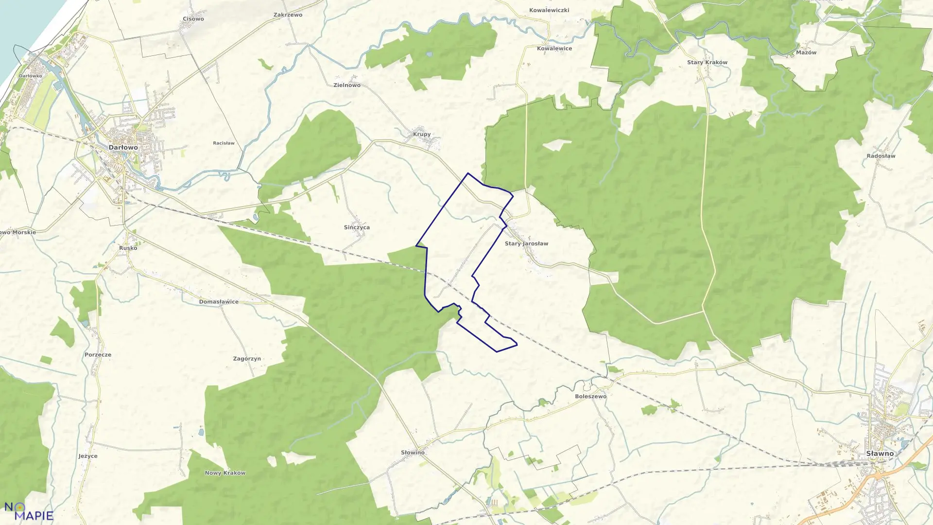 Mapa obrębu Nowy Jarosław w gminie Darłowo